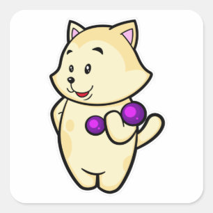 Cat at Biceps Training mit Dumbell Quadratischer Aufkleber