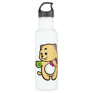 Cat at Biceps Training mit Dumbells Edelstahlflasche