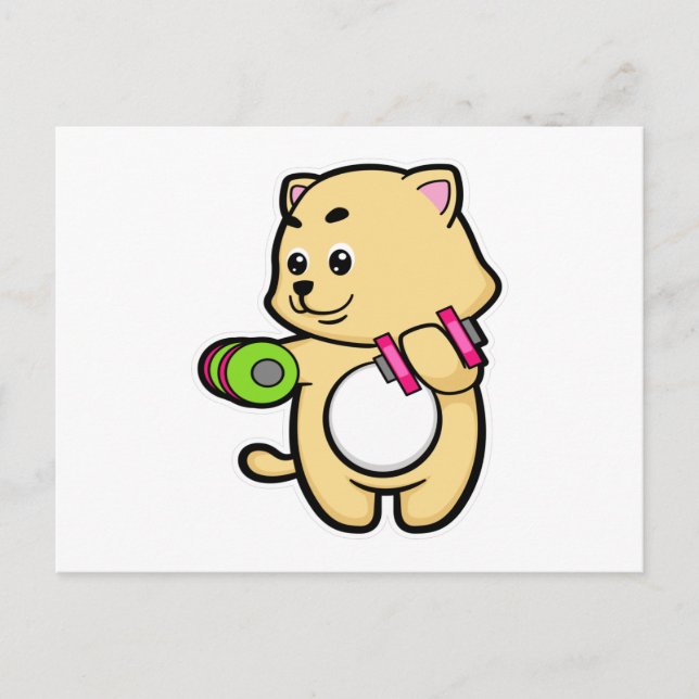 Cat at Biceps Training mit Dumbells Postkarte (Vorderseite)