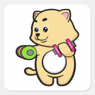 Cat at Biceps Training mit Dumbells Quadratischer Aufkleber