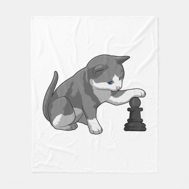 Cat at Chess with Chess piece Bishop Fleecedecke (Vorderseite)
