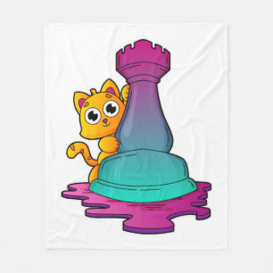Cat at Chess with Chess piece Rook Fleecedecke