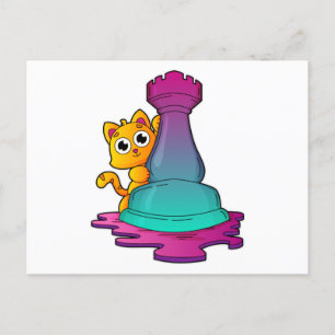 Cat at Chess with Chess piece Rook Postkarte