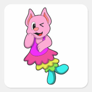 Cat at Dance with Skirt Quadratischer Aufkleber