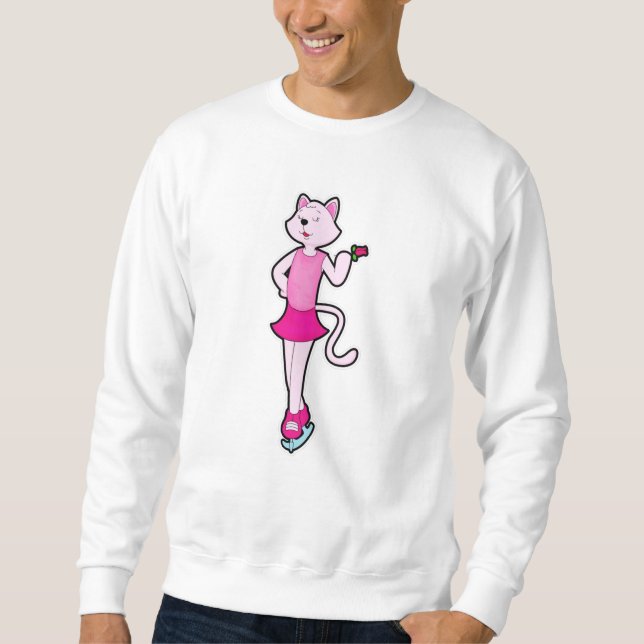 Cat at Ice Skaten mit Blume Sweatshirt (Vorderseite)