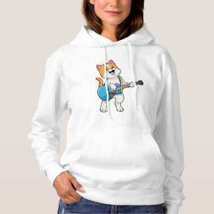 Cat at Music with Gitarre Hoodie