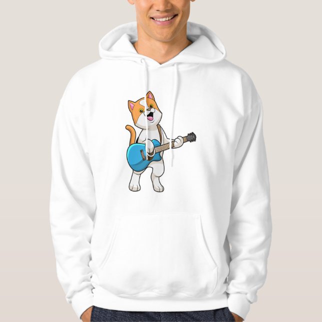 Cat at Music with Gitarre Hoodie (Vorderseite)