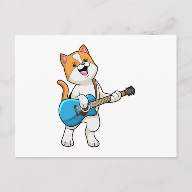 Cat at Music with Gitarre Postkarte (Vorderseite)