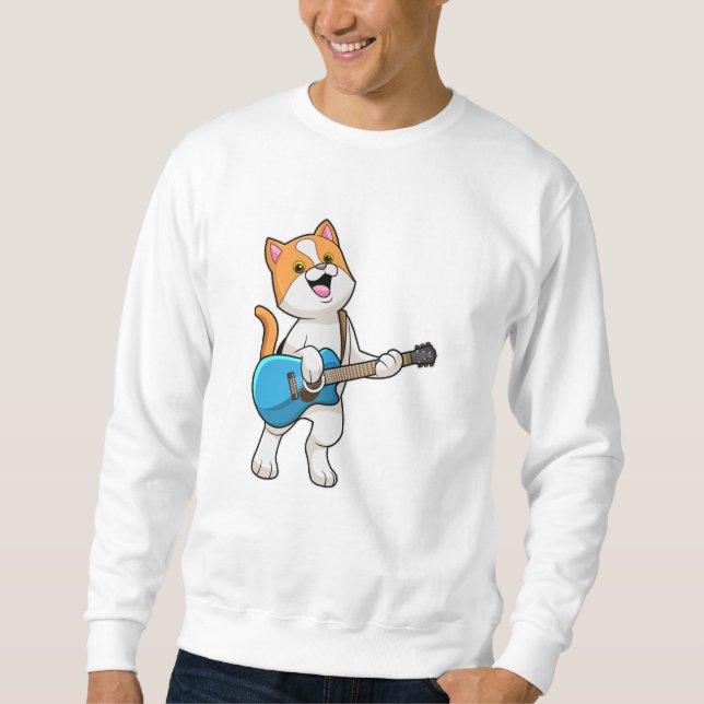 Cat at Music with Guitar Sweatshirt (Vorderseite)