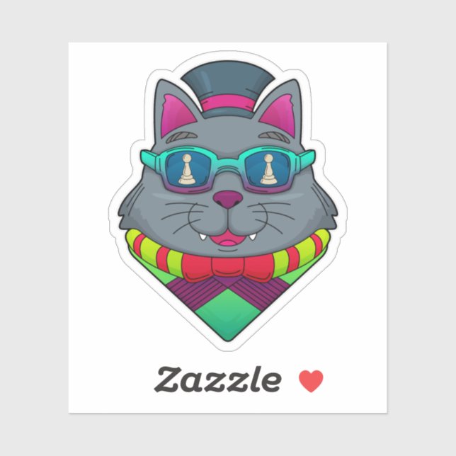 Cat at Schach mit Schachstück gepaart Aufkleber (Blatt)