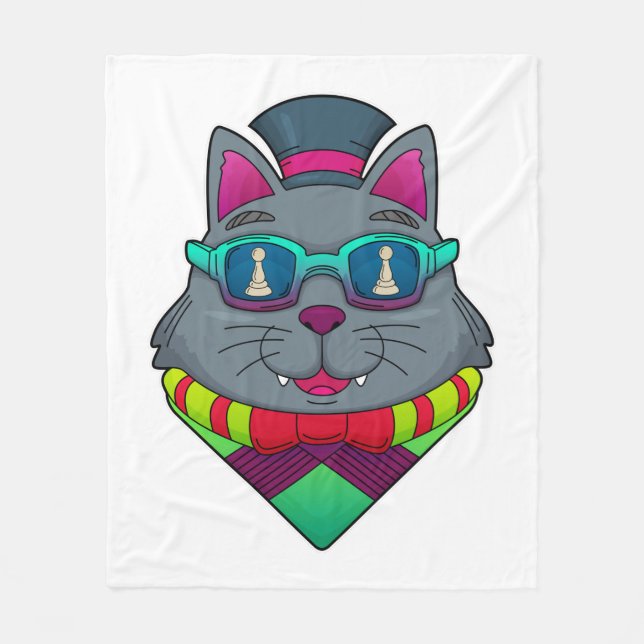 Cat at Schach mit Schachstück gepaart Fleecedecke (Vorderseite)