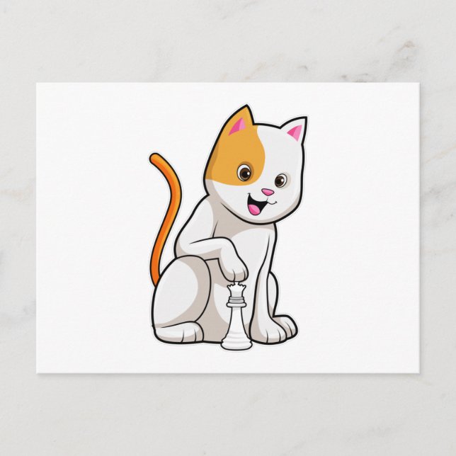 Cat at Schach mit Schachstück gepaart Postkarte (Vorderseite)