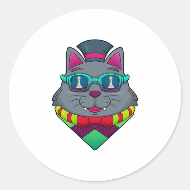 Cat at Schach mit Schachstück gepaart Runder Aufkleber (Vorderseite)