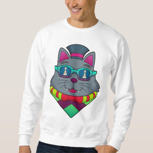 Cat at Schach mit Schachstück gepaart Sweatshirt (Vorderseite)
