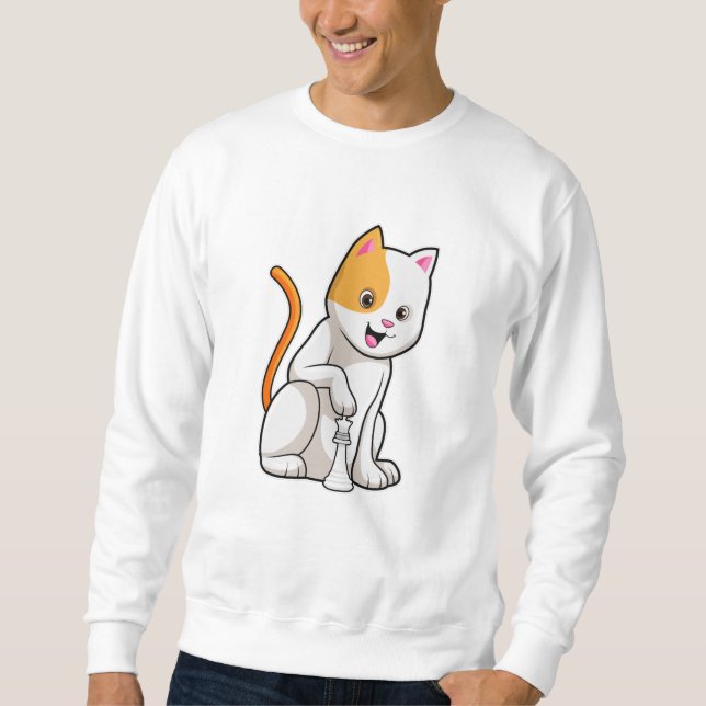 Cat at Schach mit Schachstück gepaart Sweatshirt (Vorderseite)