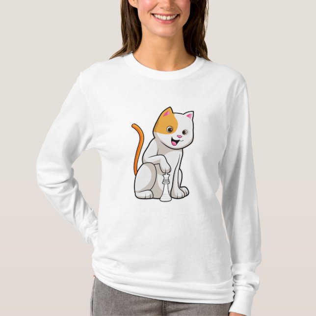 Cat at Schach mit Schachstück gepaart T-Shirt (Vorderseite)