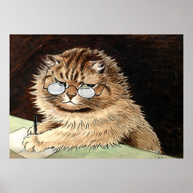Cat at work with glasses by Louis Wain Poster (Vorne)