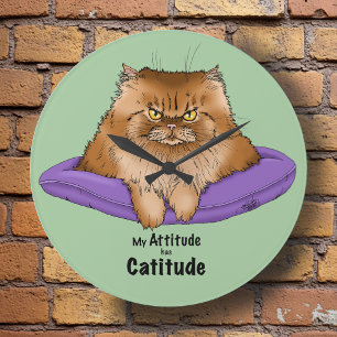 Cat Attitude Funny Große Wanduhr