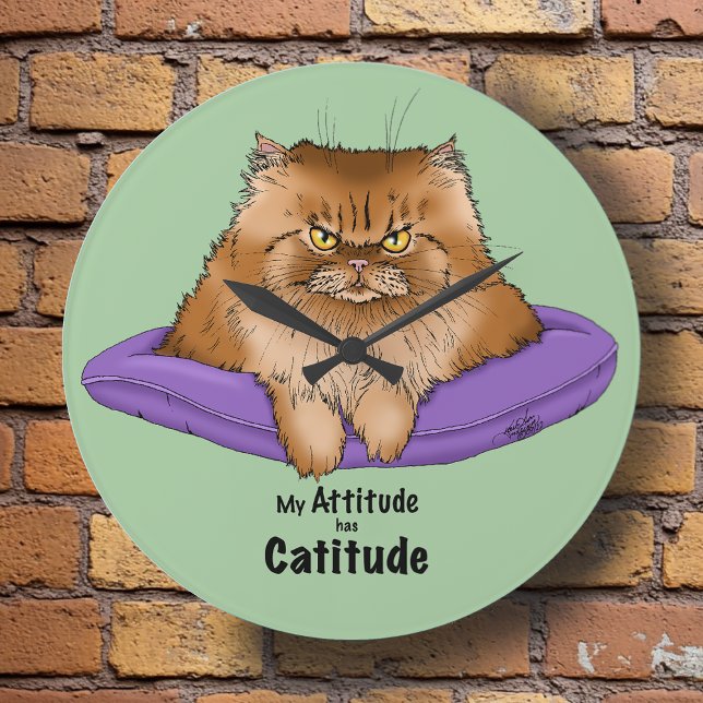 Cat Attitude Funny Große Wanduhr (Von Creator hochgeladen)