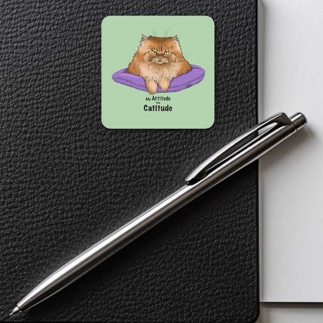 Cat Attitude Funny Quadratischer Aufkleber (Von Creator hochgeladen)