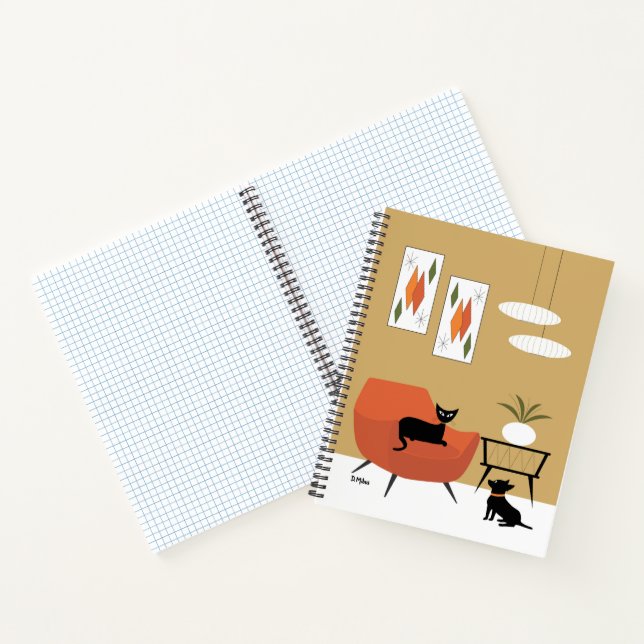 Cat aus der Mitte des Jahrhunderts und Black Chihu Notizbuch (Innenseite)