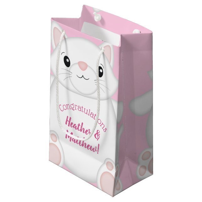 Cat Baby Dusche Kitty Pink Kleine Geschenktüte (Vorderseite Schrägansicht)