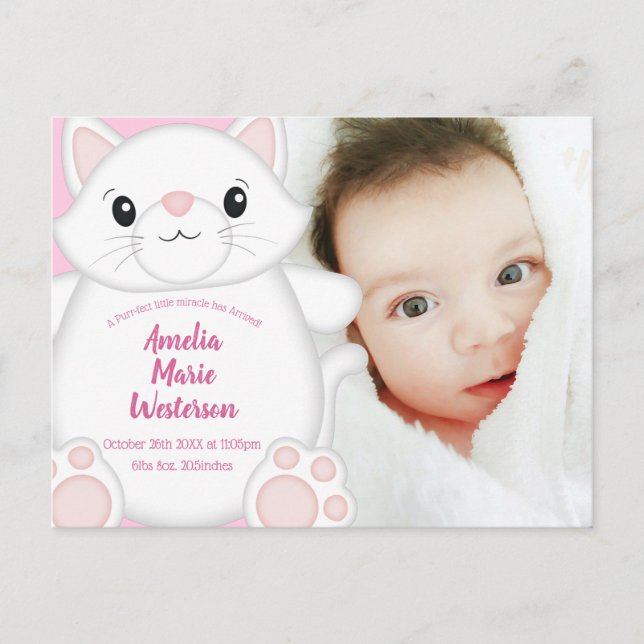 Cat Baby Dusche Kitty Pink Postkarte (Vorderseite)