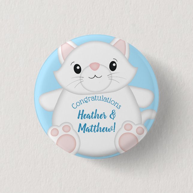 Cat Baby Shower Kitty Blue Button (Vorderseite)