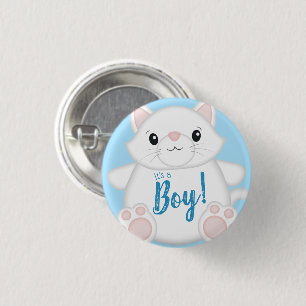 Cat Baby Shower Kitty Blue Button