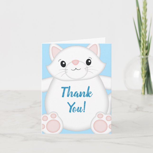 Cat Baby Shower Kitty Blue Dankeskarte (Vorderseite)