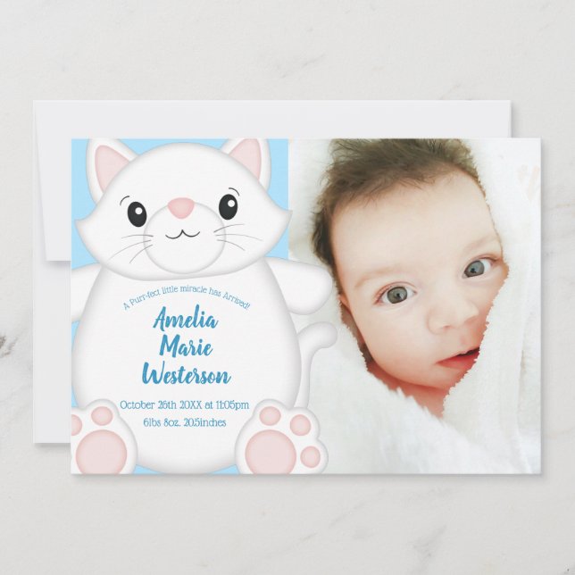 Cat Baby Shower Kitty Blue Einladung (Vorderseite)