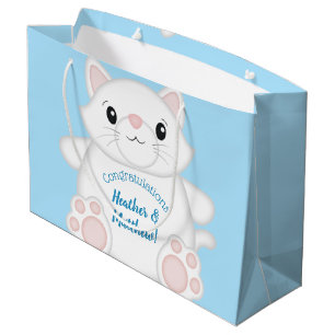 Cat Baby Shower Kitty Blue Große Geschenktüte