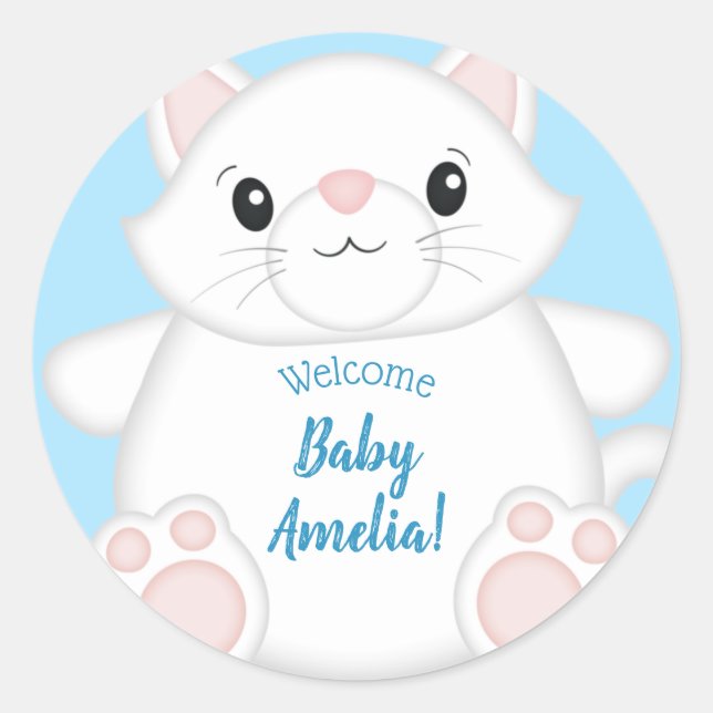 Cat Baby Shower Kitty Blue Runder Aufkleber (Vorderseite)