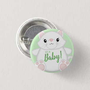 Cat Baby Shower Kitty Green Button