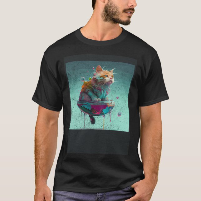 Cat Backfloating Colorful T-Shirt (Vorderseite)