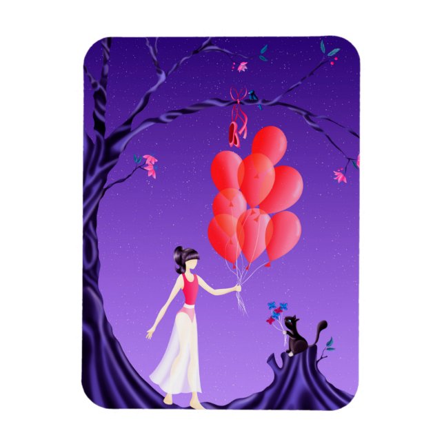 Cat & Ballerina am Mitternachtsbaum Magnet (Vertikal)
