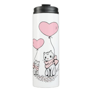 Cat Balloon Liebe Kitten Heart Pink Thermosbecher