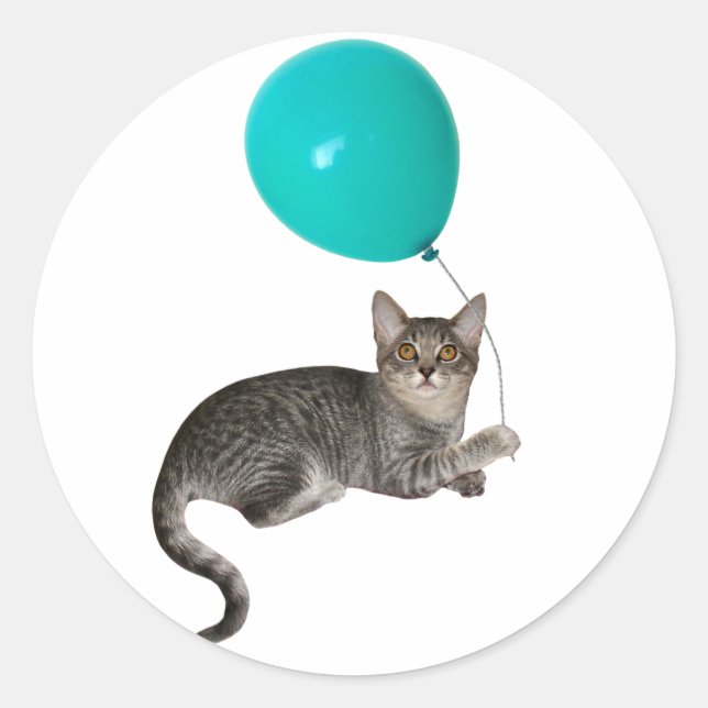 Cat Balloon Runder Aufkleber (Vorderseite)