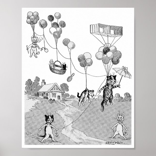 Cat Balloon Trip, Louis Wain Poster (Vorne)