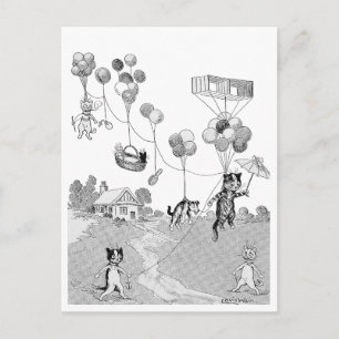 Cat Balloon Trip, Louis Wain Postkarte