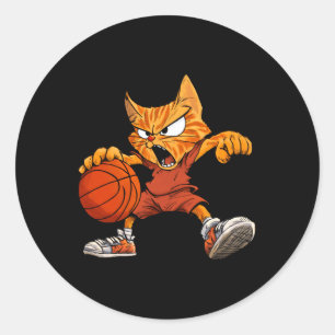 Cat Basketball Player _ Basketball Katze Long Slee Runder Aufkleber