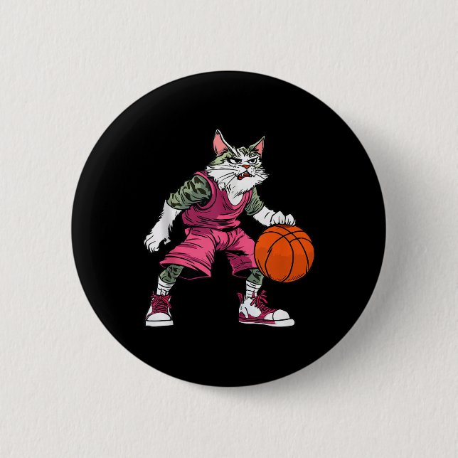 Cat Basketball Player _ Basketball Katzenklatsche  Button (Vorderseite)