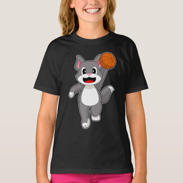 Cat Basketball-Spieler Basketball T-Shirt (Vorderseite)