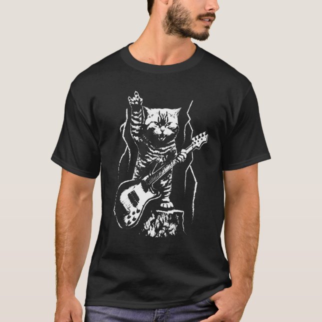 Cat  Bass Guitar Player Rock n Roll Guitarist Bass T-Shirt (Vorderseite)