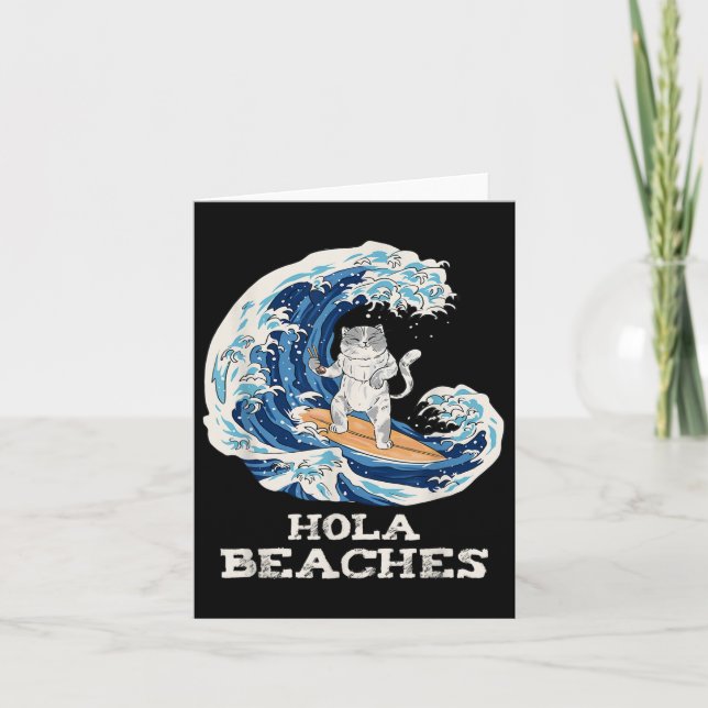 Cat Beaches Funny Japanese Hola Cat Surfing Karte (Vorderseite)