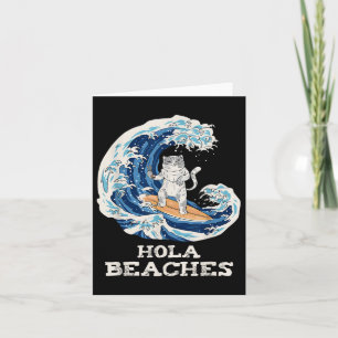 Cat Beaches Funny Japanese Hola Cat Surfing Karte