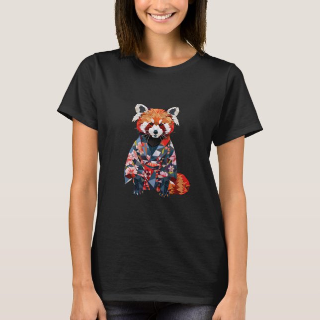Cat Bear Kymono in Origami Still Haori Red Panda T-Shirt (Vorderseite)