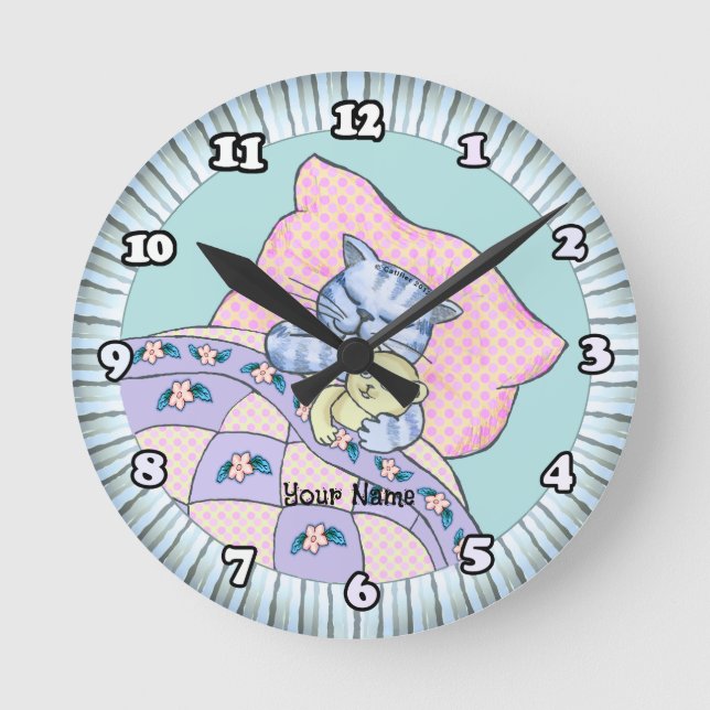 Cat Bedtime Runde Wanduhr (Vorderseite)