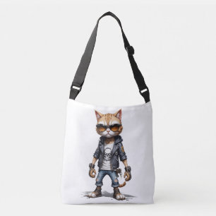 Cat Biker Rebel im Coolen Stil von Leder Jacket Ur Tragetaschen Mit Langen Trägern
