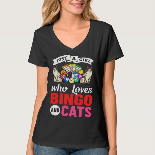 Cat Bingo Game Player Caller Card Board Balls T-Shirt (Vorderseite)